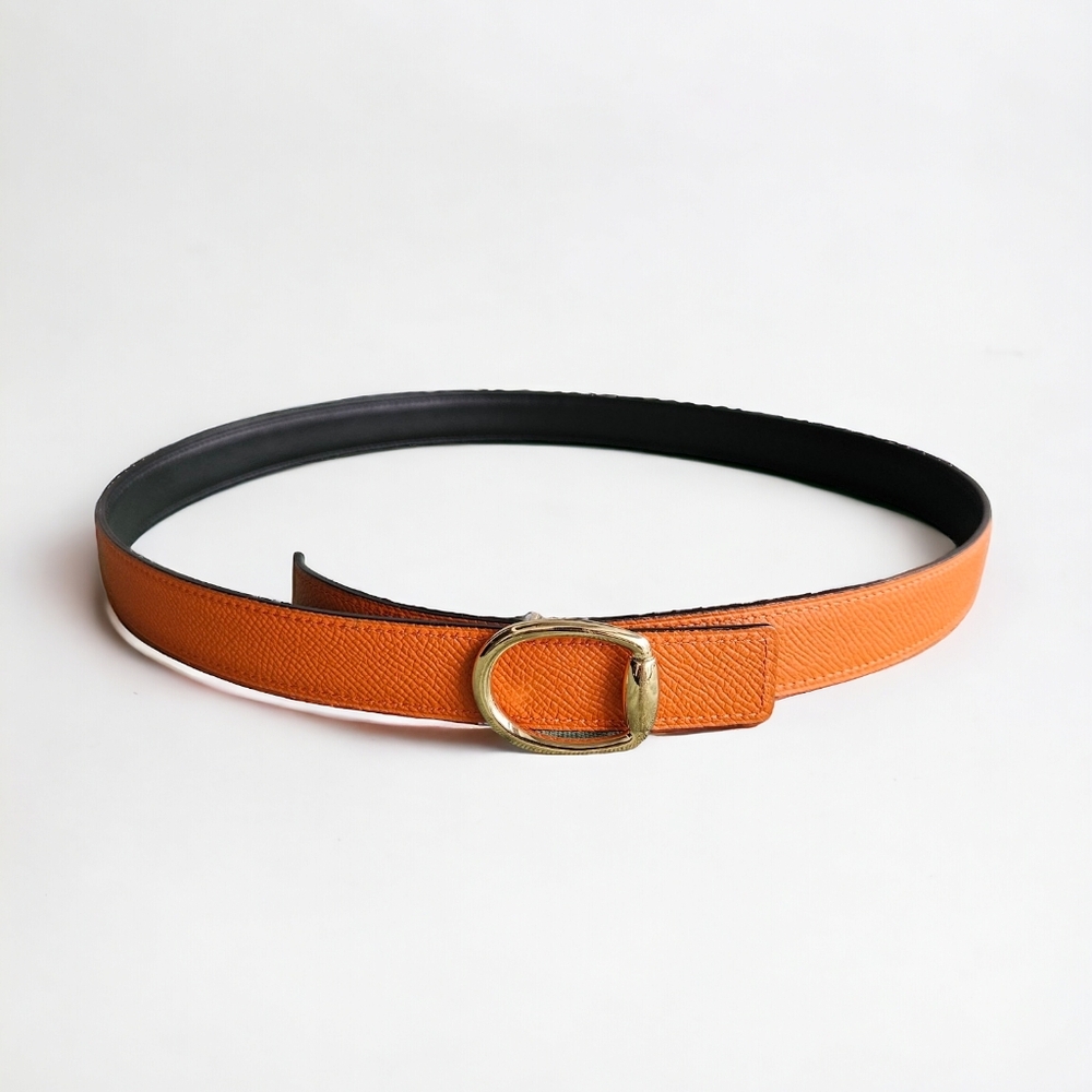 HERMES Reversible Swift/Epsom 24mm Belt in Black/Orange with Mors Buckle